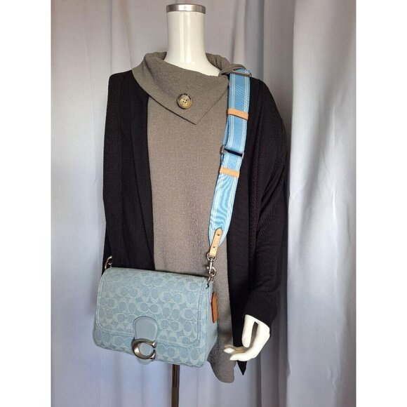 Coach CJ854 Soft Tabby Shoulder Bag Signature Denim Women's Handbag Blue Outlet - Picture 13 of 13